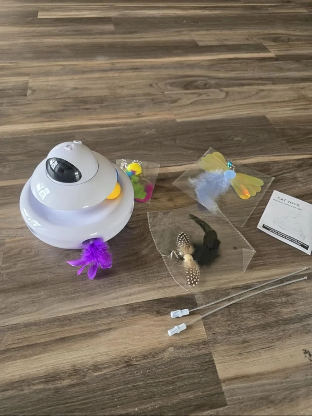 Brand new Interactive Cat Toy with Laser, Feathers & Track Balls - White